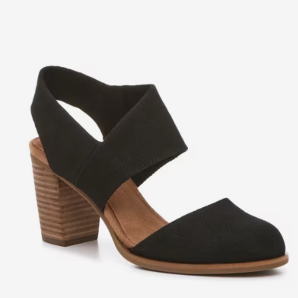 Toms Black and Brown Block Heel Sandal
